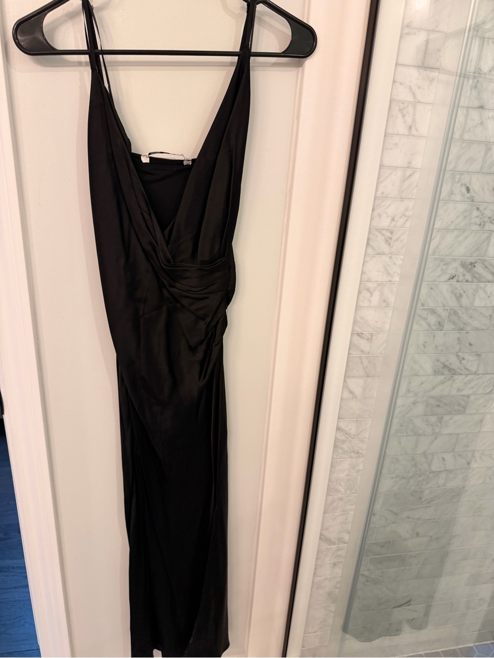 Zara Black Draped Maxi Slip Dress
